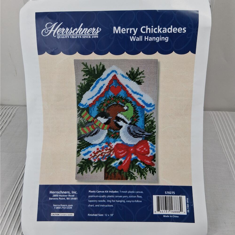 Herrschners‎ Plastic Canvas Kit Merry Chickadees Wall Hanging Finished 12"x18"
